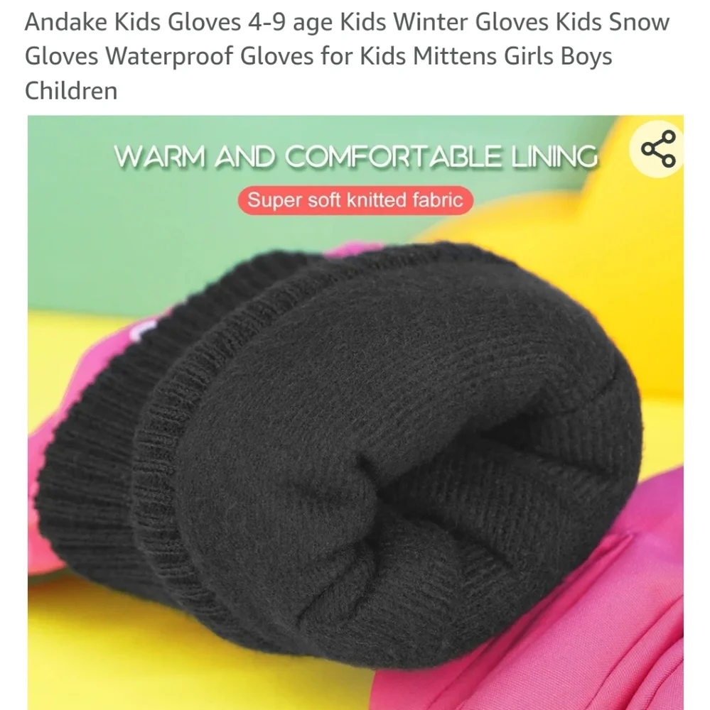 Double Waterproof gloves for snow for age 7-9 pink adjustable velcro  Wr…